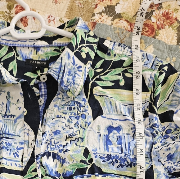 Talbots 100% Cotton Watercolor Color Vases Button Front Shirt - Picture 11 of 13